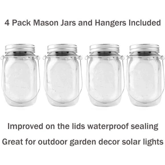 Solar Lantern Mason Jar Hanging Lights,4 Pack 30 Led Fairy Firefly Starry - Picture 5 of 7
